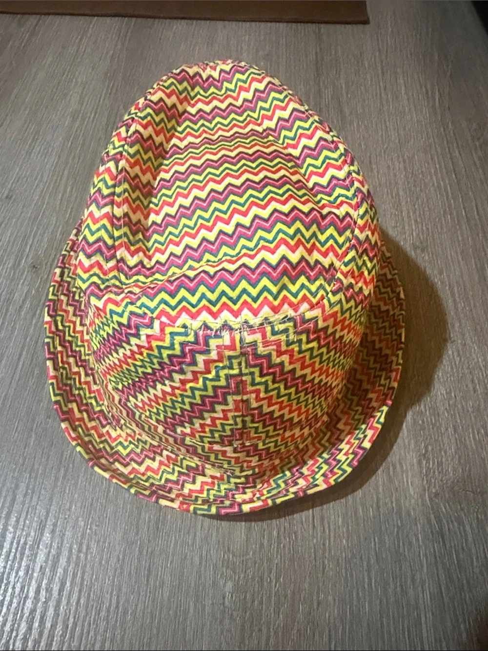 Kids Zigzag Pattern Trilby Hat in Yellow, Pink & Green